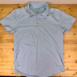 BYLT Lux Drop-Cut Polo Shirt Blue White Polka Dot Size L NWOT Premium‎ Basics